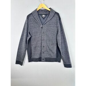 Rock & Republic Mens Shawl Collar Button Front Cardigan Sweater Gray Black L